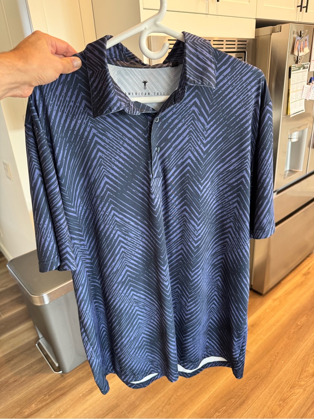 American Tall Navy Chevron-Pattern Short Sleeve Button-Down Shirt